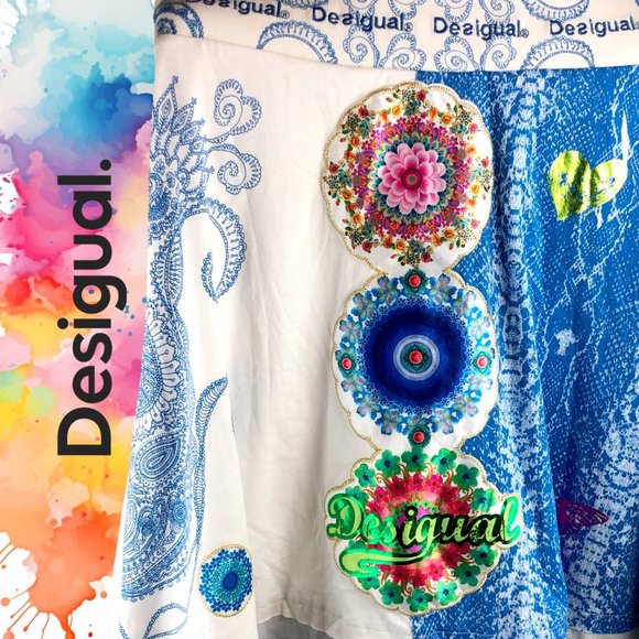 Desigual Fal BERLIN A line cotton colorful summer shiny layer look Lg skirt New - Picture 5 of 8